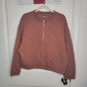 Old Navy Quilted Half-Zip, Cropped Sweater, Rust, Women's XL